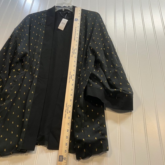 Ann Taylor Black Gold Metallic Dot Kimono Open Front Jacket M/L Black Label NWT - Picture 7 of 8
